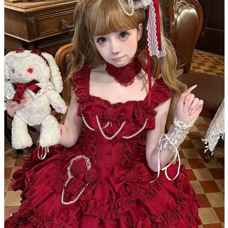 فساتين MAGOGO أنيقة على شكل فيونكة على شكل زهرة للنساء Y2K JSK لوليتا Kawaii بفيونكة زائدة حلوة مكشكشة ضيقة بدون أكمام فساتين أميرات صغيرة #3