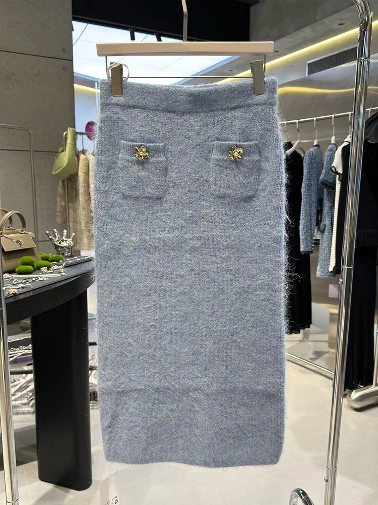 

High-End Women's Knitted Open Cardigan Top plus Skirt Set Autumn Faion Small Fraance Sle Two-Piece Ensemble