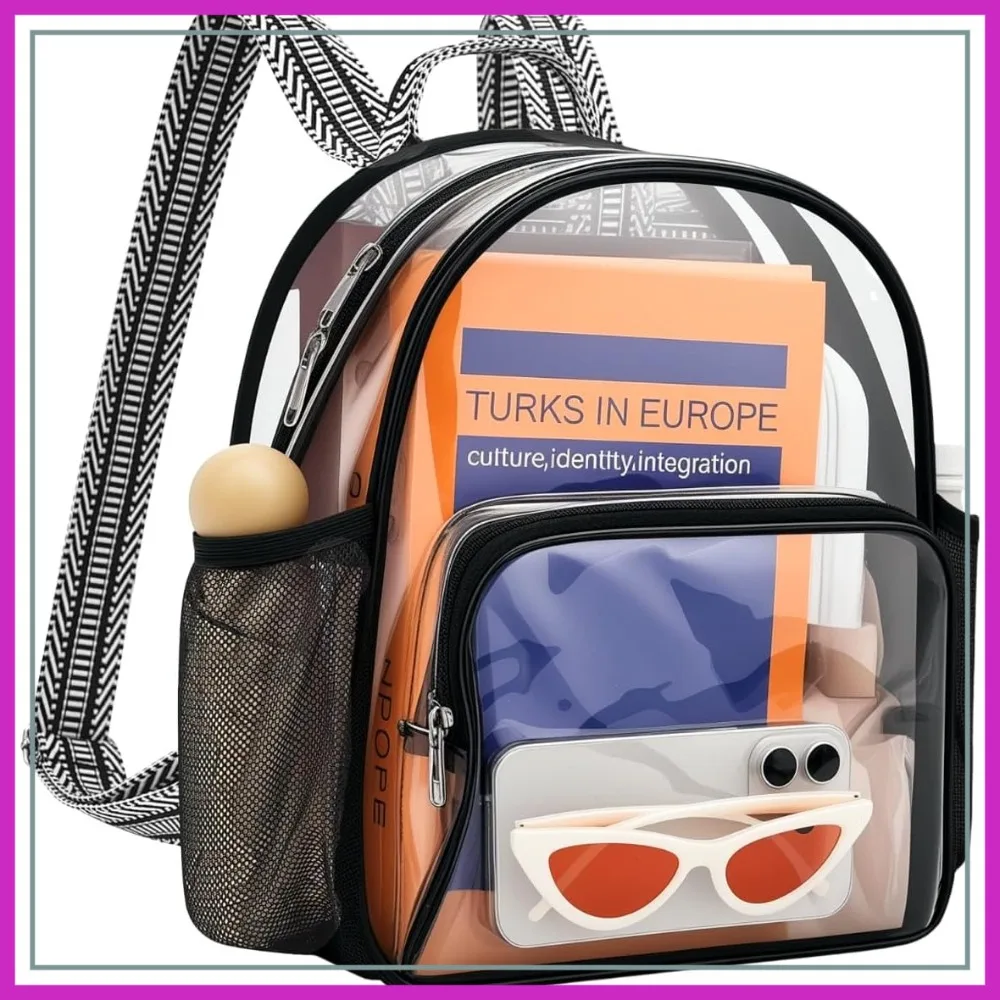 

Clear Stadium Bag 12x12x6, Small Clear Backpack for Concerts, Festivals, Sports, Work, Travel - Black