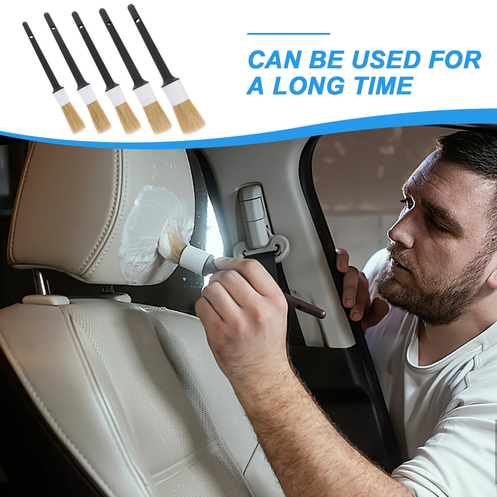 

5Pcs Paint Cleaning Brush Set Round Head Design with Non-Slip Handle for Car Detailing and Industrial Use Round Head Brush