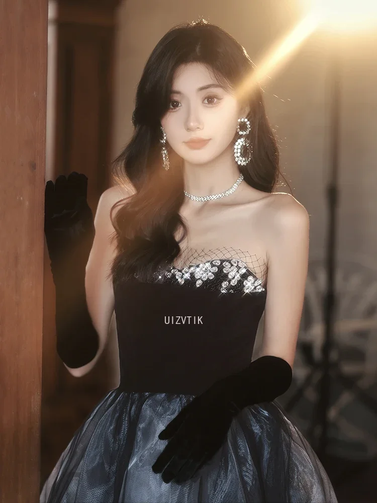 Simple Black Pleated Party Evening Gown Women 2025 New A-Line Customized Prom Dress Luxury Asymmetrical Formal Occasion Dresses