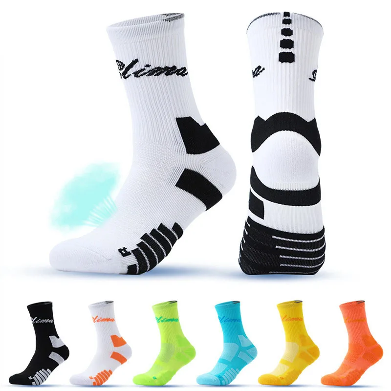 

Men Elite Basketball Crew Sock Performance Full Cushioned Sole Thicken Training Compression Outdoor Fitness Badminton Sport Sock