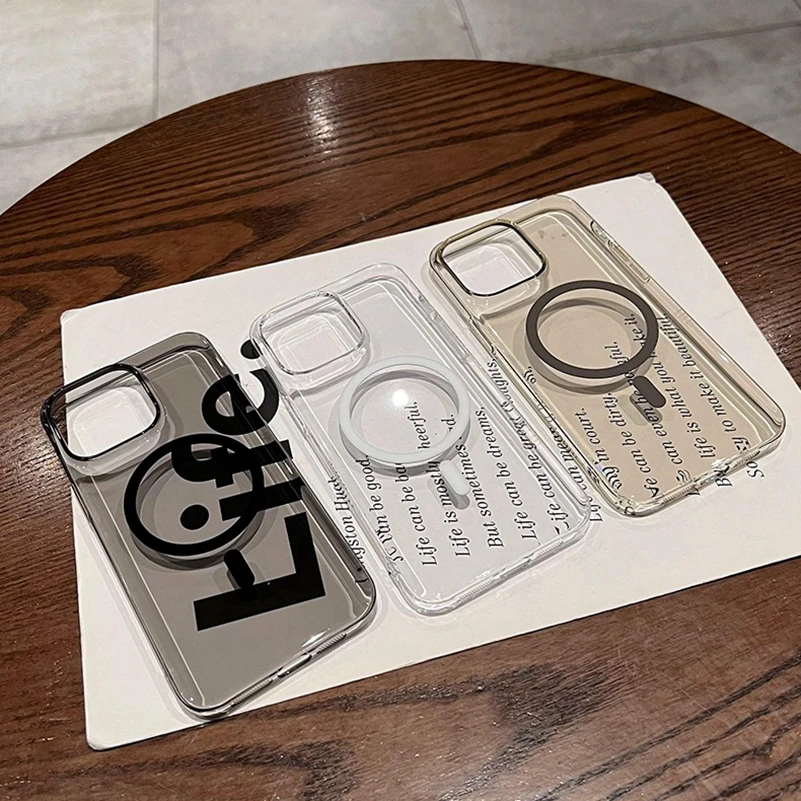 حافظة لهاتف آيفون 16 برو ماكس ذهبية شفافة Magsafe فاخرة رفيعة من البولي كربونات غطاء شحن لاسلكي لهاتف آيفون 12 13 14 15 برو ماكس 16 بلس