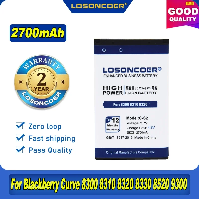 LOSONCOER 2700mAh C-S2 For Blackberry Curve 8300 8310 8320 8330 8520 8530 8700 8703E 9300 9330 Battery