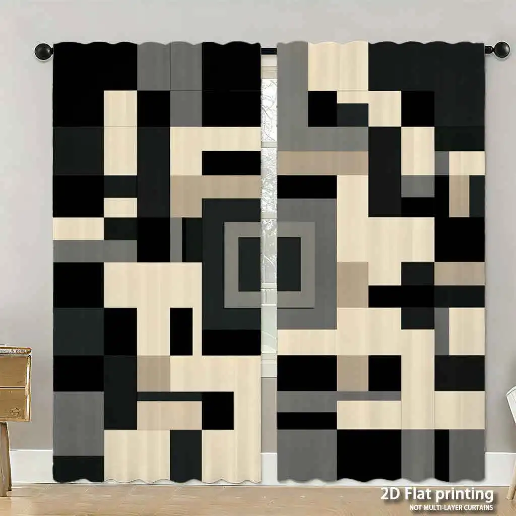 Zeitgenössischer Abstrakter Geometrischer Vorhang Schwarz-Weiß Moderner Fenster-Dekorationsvorhang für Zuhause