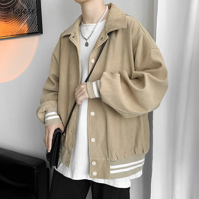 

Jackets Men Youthful Korean Style Turn-down Collar Fashion Single Breasted Handsome All-match Pure Casual Loose Holiday Students