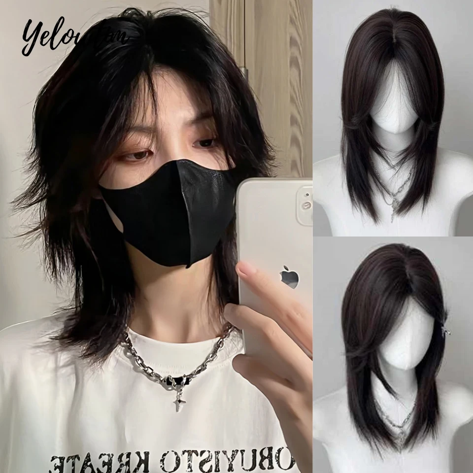 

Yelowtim Long Silky Straight Synthetic Wigs with Bangs Brown Black Cosplay Party Lolita for Women Natural Heat Resistant Wig