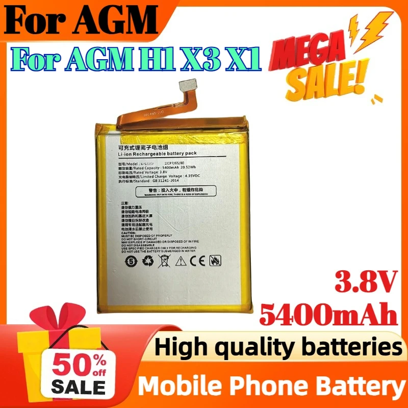 

Аккумулятор для мобильного телефона 3.8V 5400mAh для AGM H1 X3 X1, ударопрочный, водонепроницаемый, пыленепроницаемый, для военного смартфона
