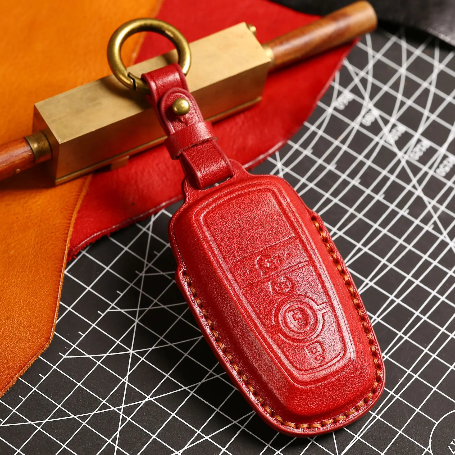 

Leather Car Remote Key Cover Case Holder shell Protector Fob For Ford New Mondeo Focus EVOS Escape Edge Explorer F-150 Mustang