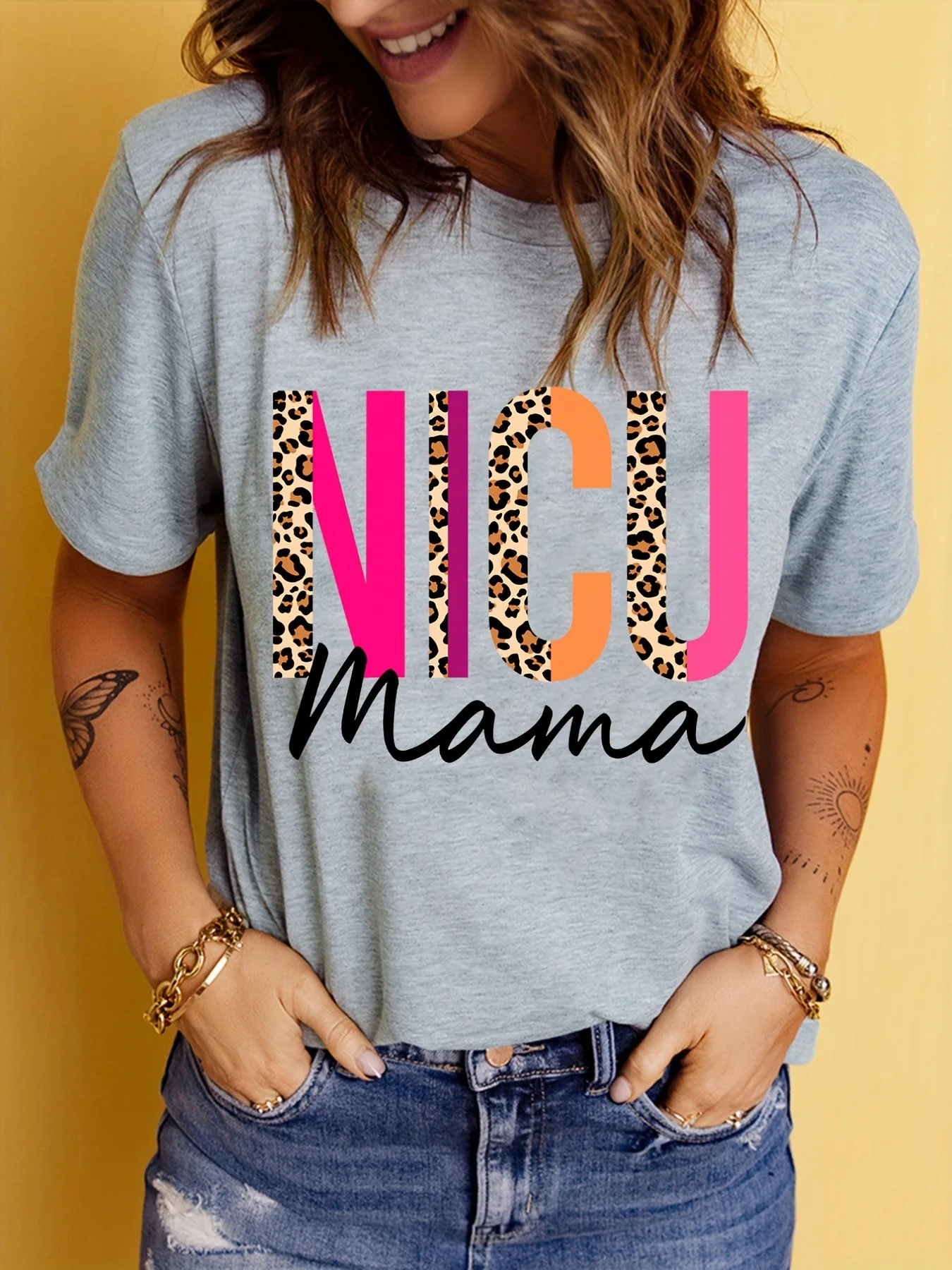 المباركة الجدة تي شيرت مطبوع عيد الأم قصيرة الأكمام طاقم الرقبة رداء علوي غير رسمي لربيع وصيف الملابس الجمالية النسائية #5