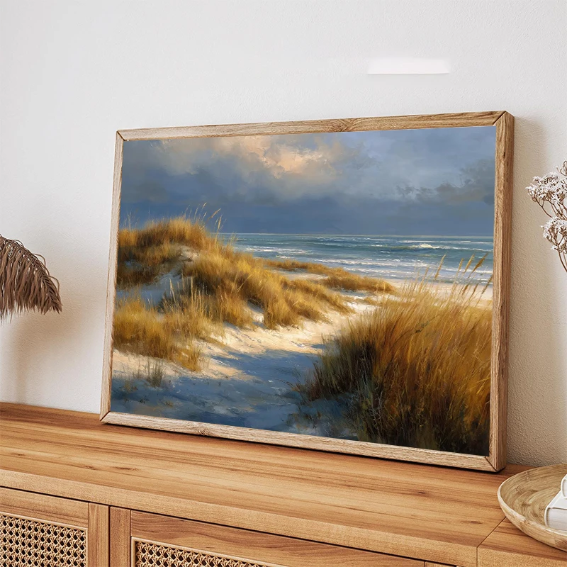 Vintage Nautical Seascape Beach Sunset Coastal Cottage Landscape Poster Canvas Painting Print Wall for Living Room Home Decor