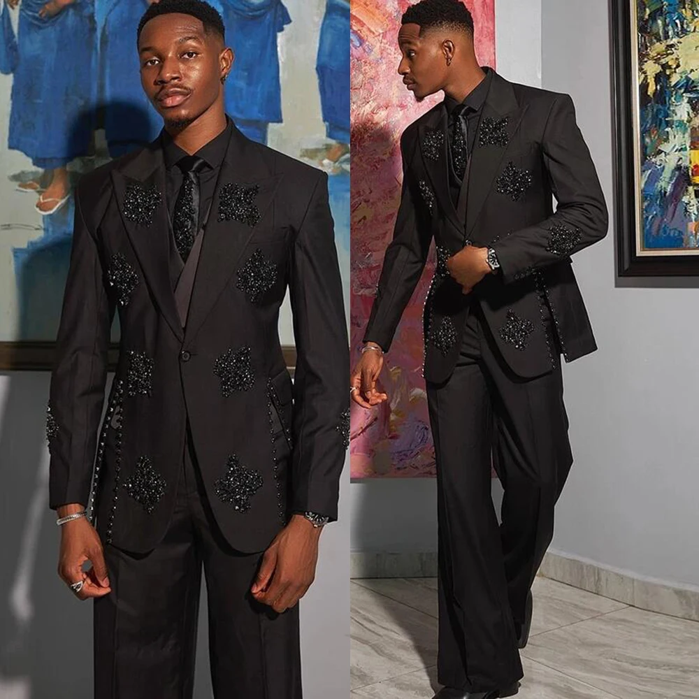 

Эксклюзивный мужской костюм для торжественных мероприятий, комплект из 2 предметов: пиджак и брюки с бисерной отделкой, индивидуальный пошив, свадебный смокинг для жениха, Ropa Hombre 2026