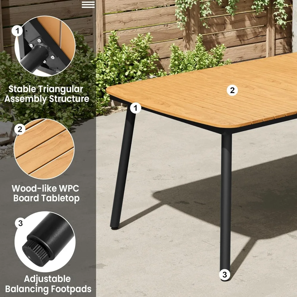 

Brown Outdoor Dining Table 82 Patio Table with Umbrella Hole for 8-10 Rectangle Dining Table with Aluminum Frame and Waterproof