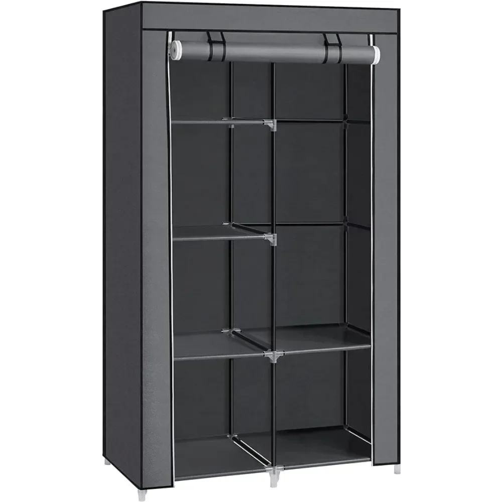 Portable Closet, Clothes Storage Organizer with 6 Shelves, 1 Clothes Hanging Rail, Non-Woven Fabric Closet, Metal Frame