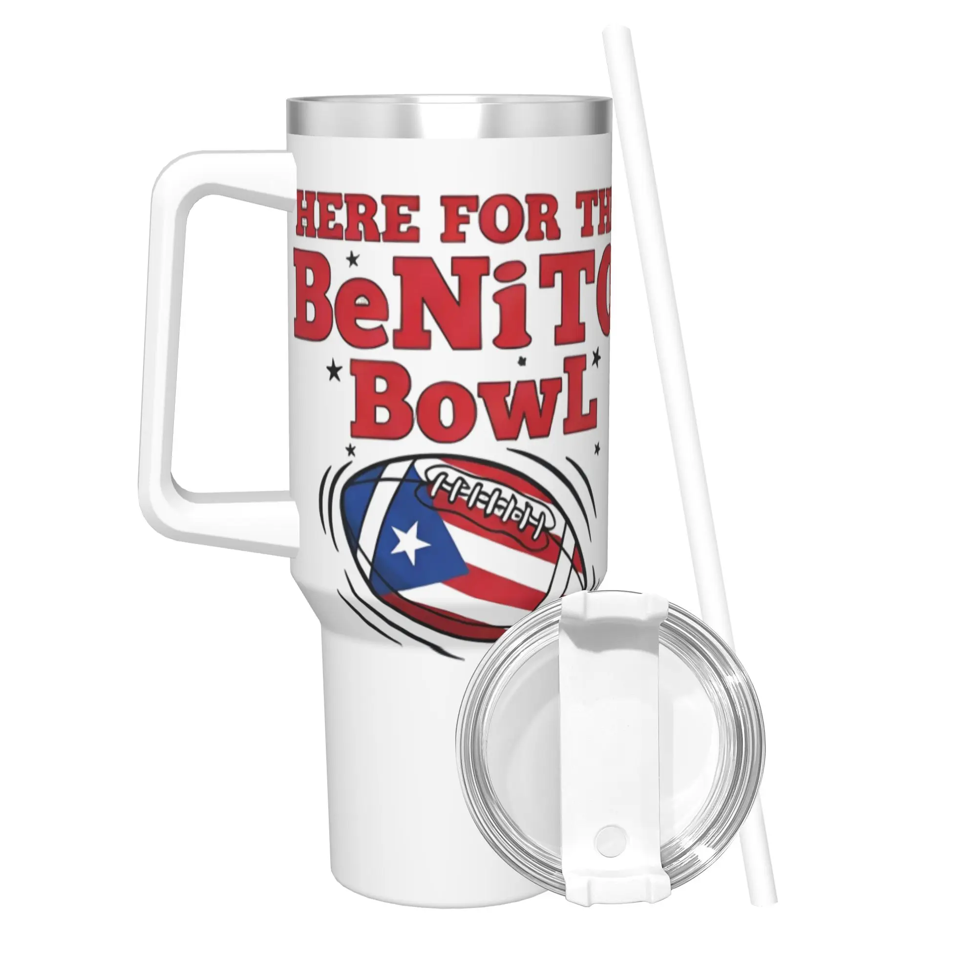 

Puerto Rico Football Insulated Tumbler with Straws Lid Benito Bowl Bad Bunny Stainless Steel Thermal Mug Bottle Cup, 40oz
