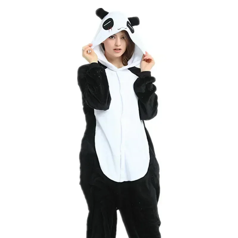 Adult Panda Pajamas One Piece Kids Christmas Cosplay Costume Flannel Warm Animal Homewear Sleepwear for Women Men