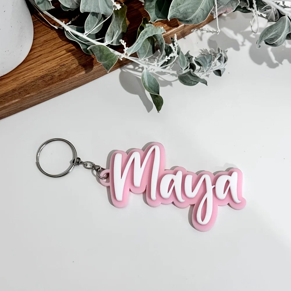 Custom 3D‑Printed Name Keychain, Personalized 3D Raised Cursive Letters Keyring, Custom Name Pendant for Car Bag Key Charm