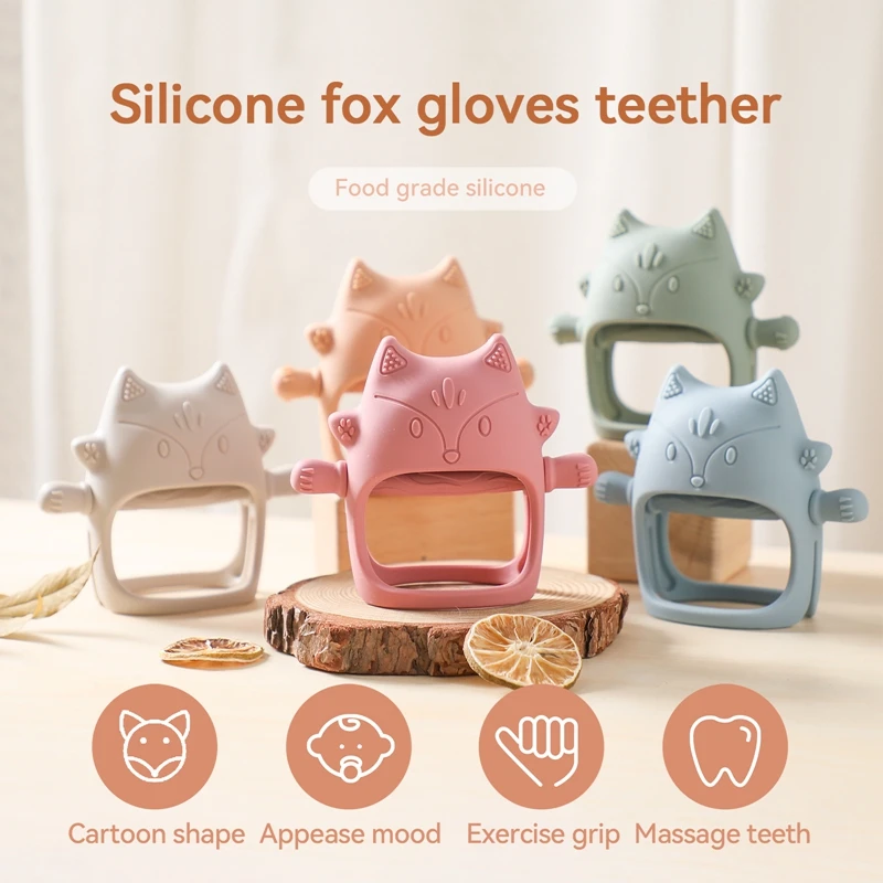 Let\'s Make 1pc Baby Silicone Teethers Food Grade Silicones Rodent Toys Fox Shapes Teething Toys Infant Glove Teether Baby Gifts