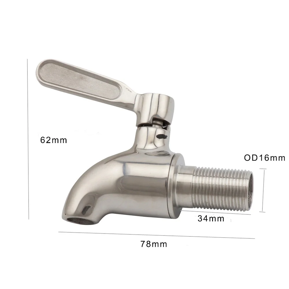 304 Stainless Steel Spigot Water Tap Faucet for Beer Juice Beverage Drink Wine Barrel Dispenser Tap 16mm