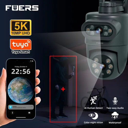 Imagen 2 del producto FUERS Tuya Smart 5K 10MP cámara IP de doble lente seguridad del hogar seguimiento automático inalámbrico WIFI CCTV vigilancia cámara al aire libre 1M de potencia
