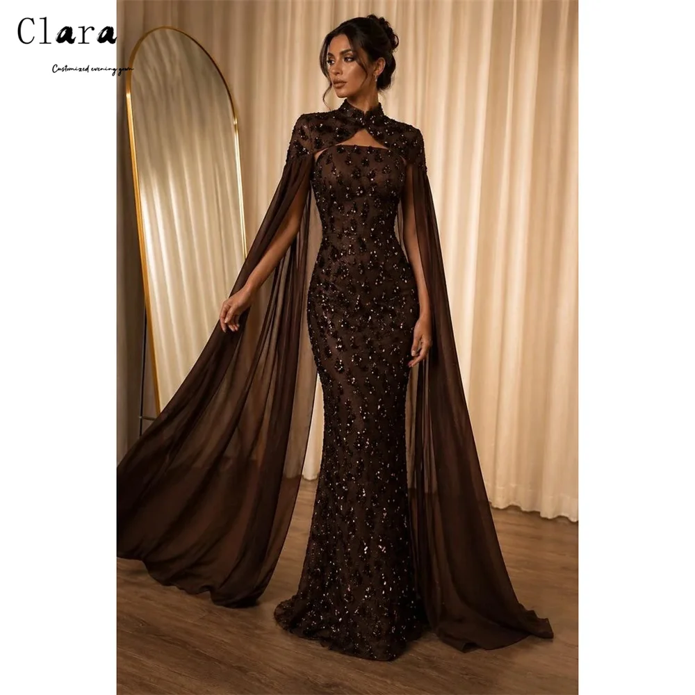 Clara Maßgeschneidertes Braunes Fishtail-Kleid mit Stickerei Bodenlange Luxus-Abendkleider für Abschlussball 2026 Luxuriöses Damen-Ballkleid