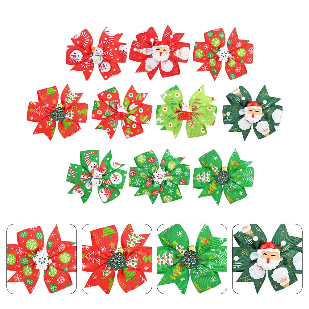

10Pcs Festive Bow Hair Clips Christmas Barrettes for Kids Bright Hairpins Holiday Accessories for Baby Girls Toddlers Children