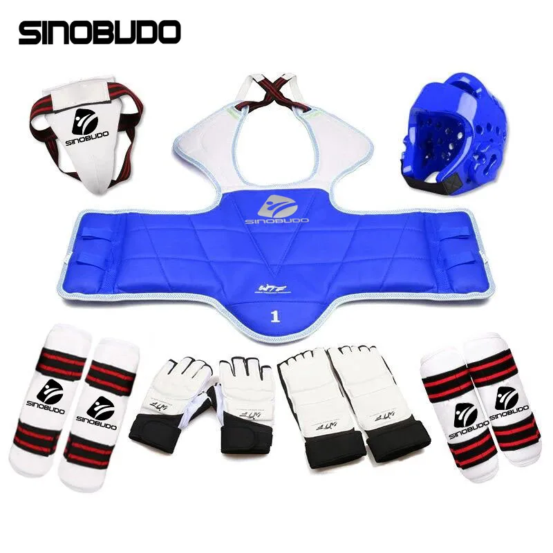 

New Style Adult Kids Karate Chest Leg Protector Set WTF Palm Gloves Taekwondo Helmet MMA Jockstrap Sparring Equipment Body Guard