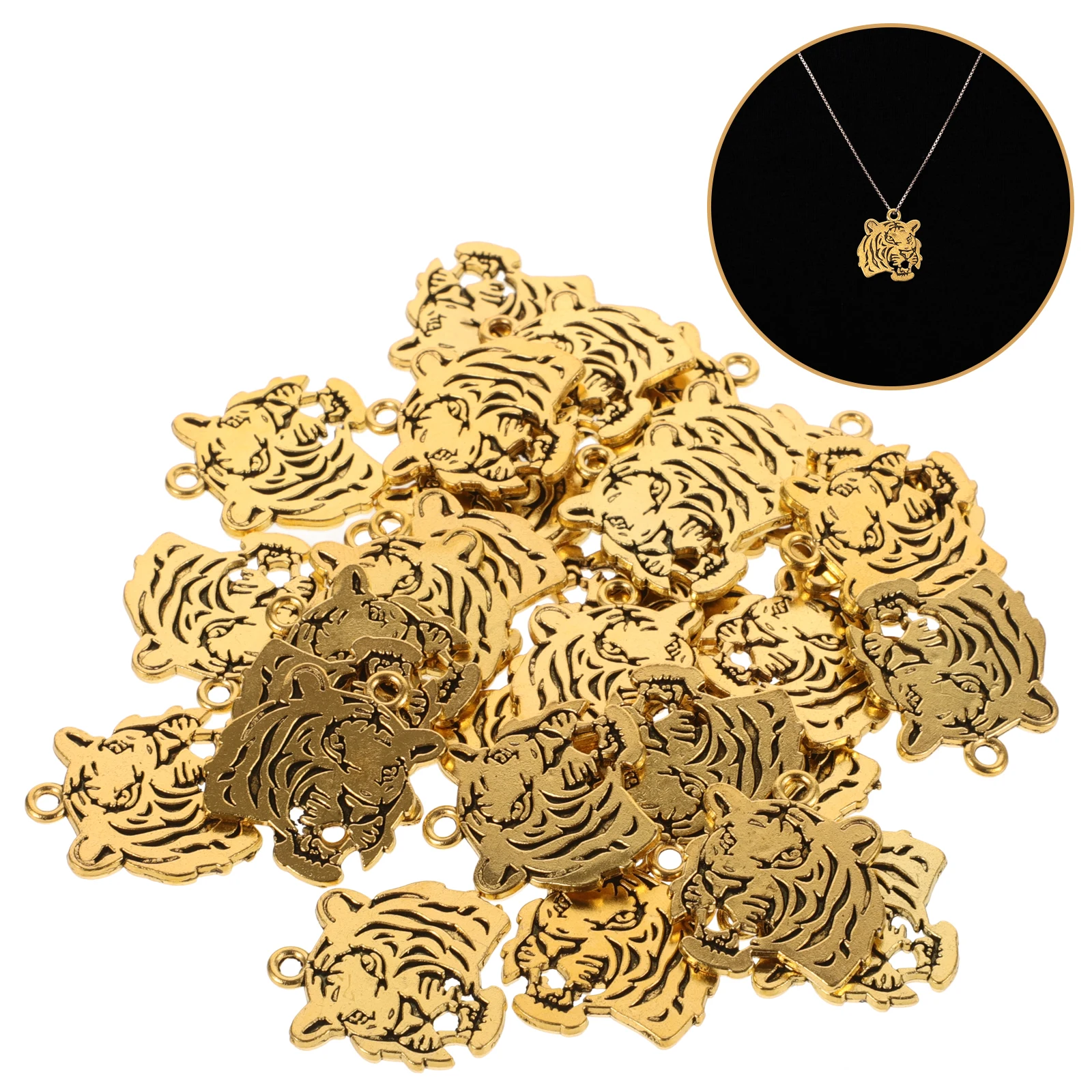 

30pcs Tiger Head Pendants Alloy Necklace Charms Vintage DIY Craft Supplies Jewelry Making Accessories Pendant Set