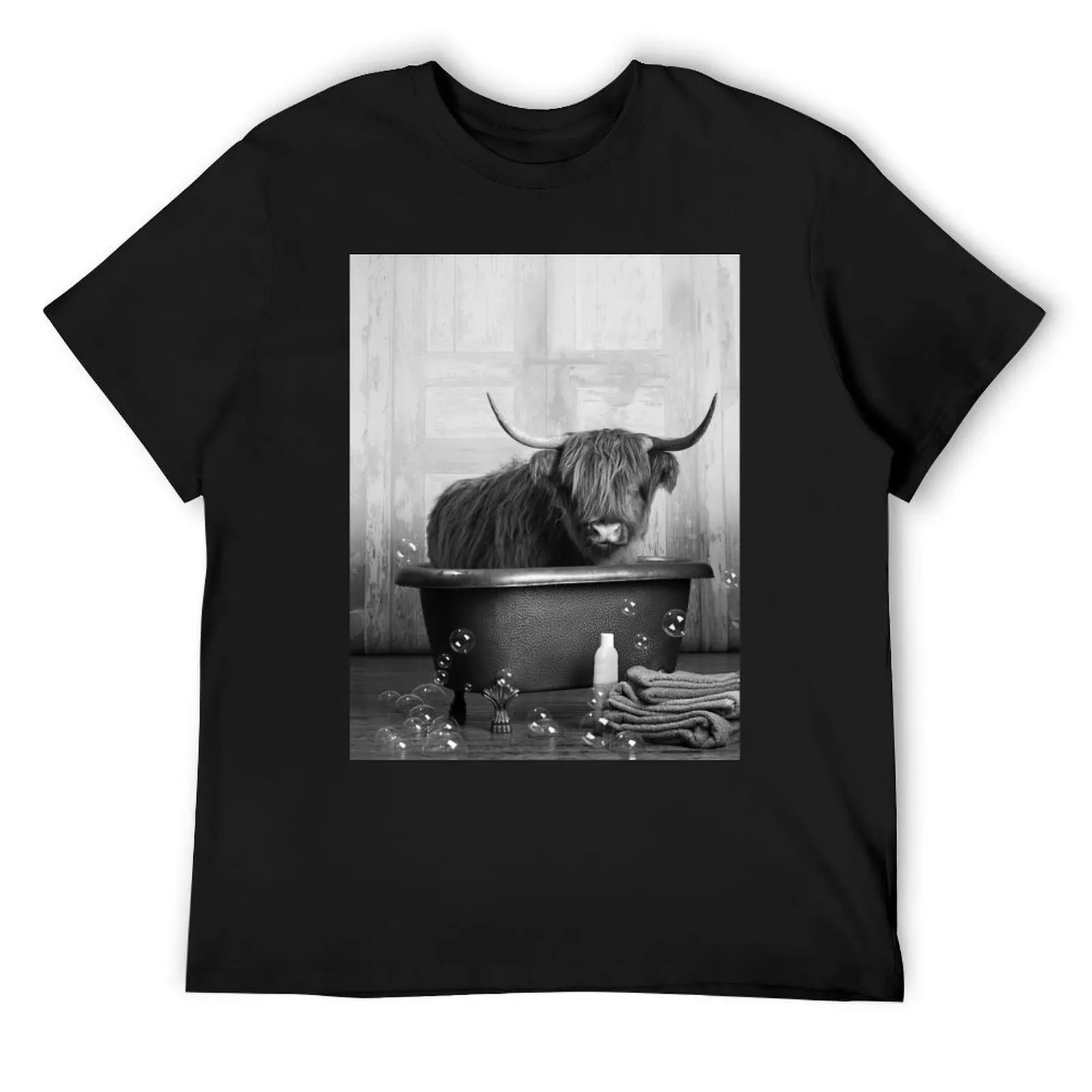 Highland Cow in the Bathtub T-Shirt Short sleeve tee custom shirt plain vintage oversized t shirts for men