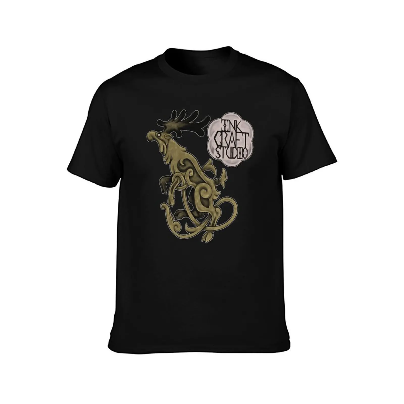 Ink Craft Celtic Moose T-Shirt Summer Casual Cotton Tee Oversized Streetwear Tops Vintage Graphic Print Unisex Men Women