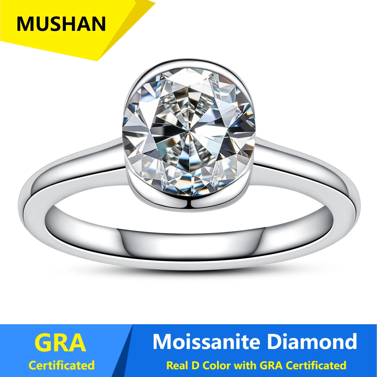 

MUSHAN Luxury Jewelry 925 Sterling Silver Ring Band Women GRA Certificated Moissanite Diamond Emerald D Color Rings Fine Jewelry
