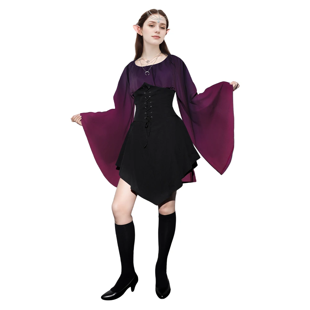 Halloween Medieval Cosplay Corset Dress Renaissance Fairy Elf Viking Cosplay Costumes Women Flare Sleeve Gown Princess Dress