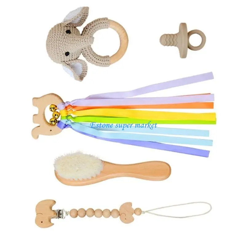 090B Baby Teether Rattles Toy Infant Teething Relief Toy Baby Pacifier Clip set