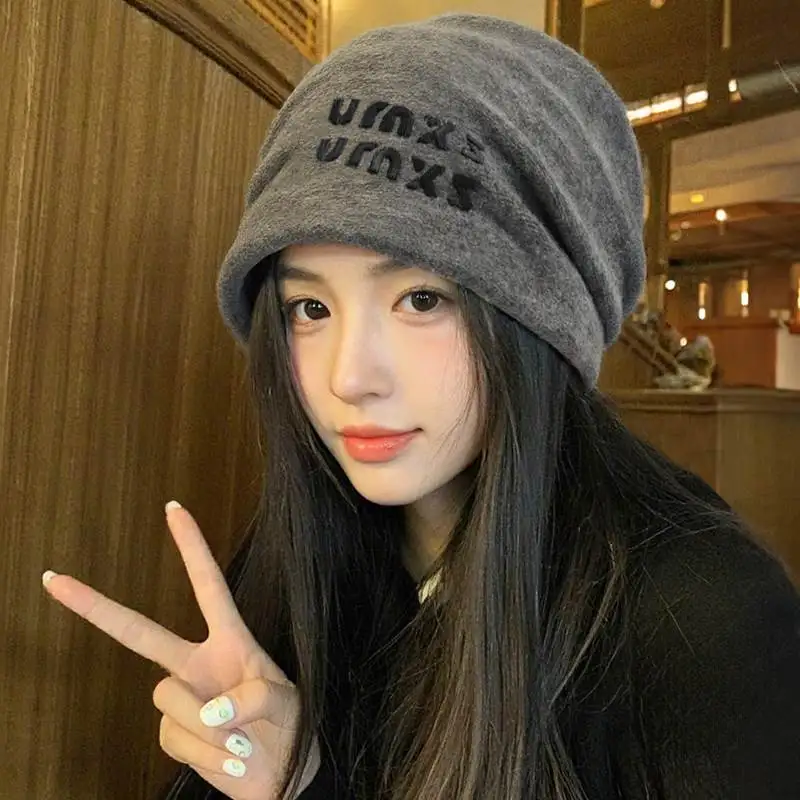 

Вязаная шерстяная шапка-бини для женщин, теплая зимняя, с защитой ушей, повседневная, без козырька, складная, мягкая, удобная ткань