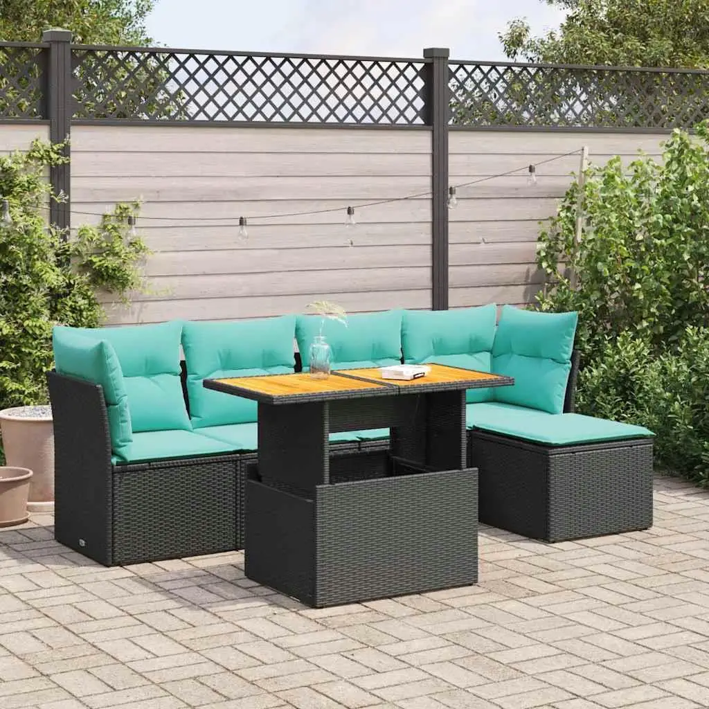

6 Piece Outdoor Patio Sofa Set with Cushions Black Rattan Furniture Garden Seating