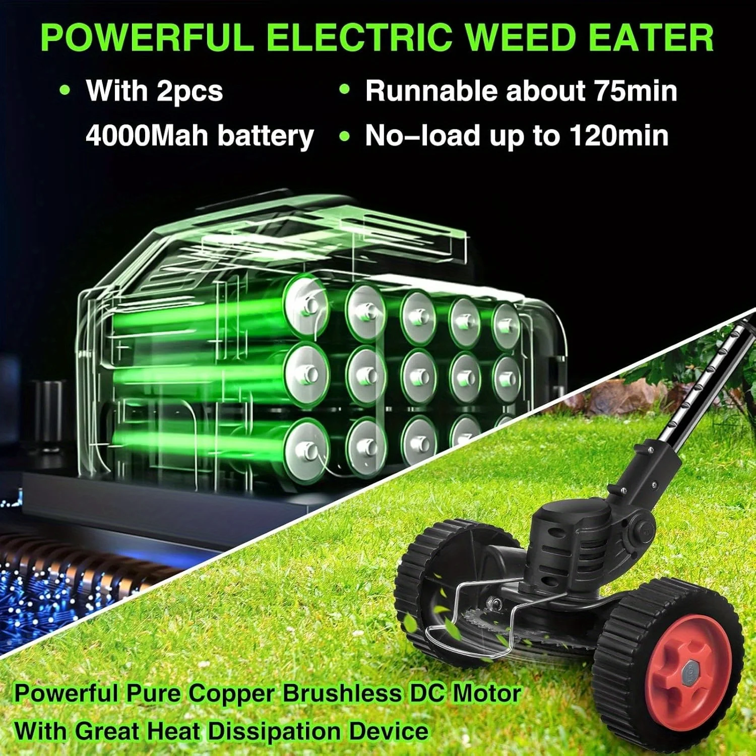 2024 Upgraded Electric Weed Eater Cordless, 24V 2X4.0Ah Weed Wacker Battery Operated, 4-in-1 Lawn Trimmer