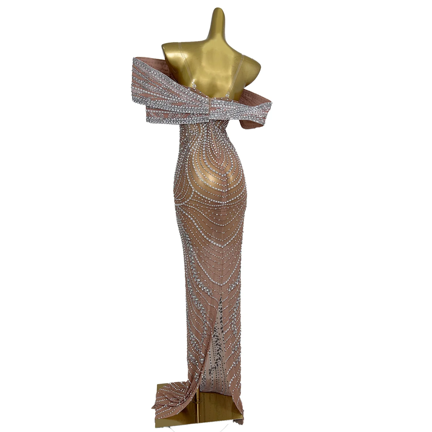 Elegant Strapless Birthday Wedding Guest Rhinestone Dress Long Dinner Gown Party Outfit Women Floor Length Prom Evening Dress