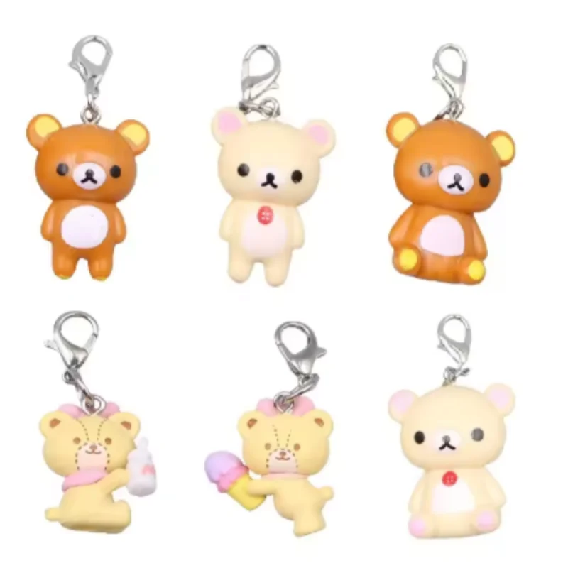 

Kawaii Rilakkuma Easy Bear Keyrings Lazybear Doll Keychains Bag Clothing Puller Phone Rope Necklace Accessories Pendants Gift