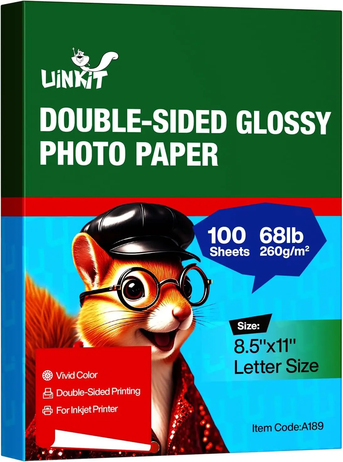 

Thick Glossy Photo Paper Double Sided 100 Sheets 8.5x11 Heavyweight 260gsm Inkjet Printable A4 Letter Size Bulk Pack