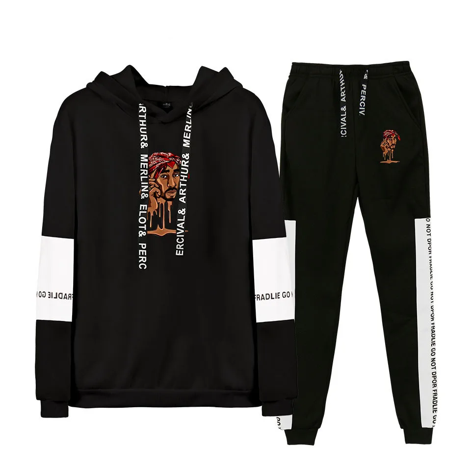 Rapper 2pac Men\'s Sportswear Sets Tupac Amaru Shakur Casual Tracksuit Two Piece Set Top and Pants Sweat Suit Male Sporting Suits