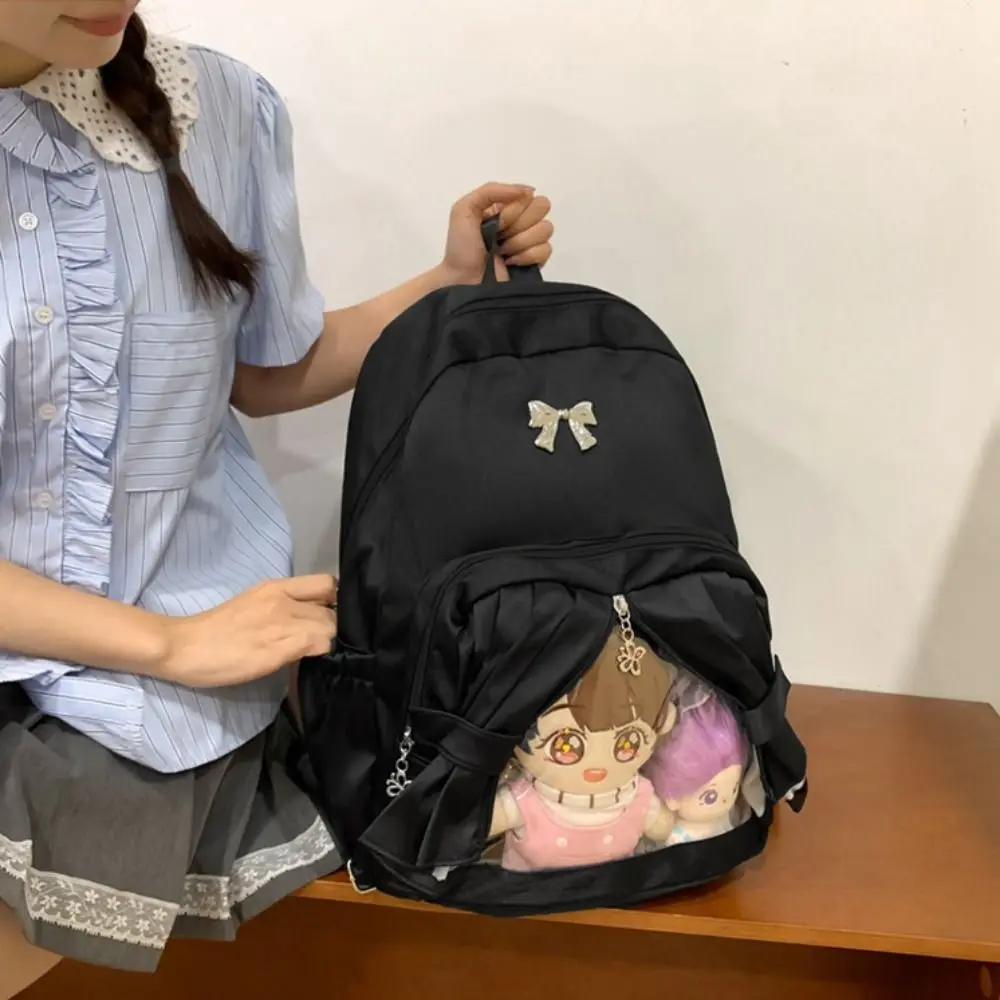 

Large Capacity Transparent Pocket Curtain Backpack Nylon Creative Cotton Itabag Clear Bow Badge Display Ita Bag Display
