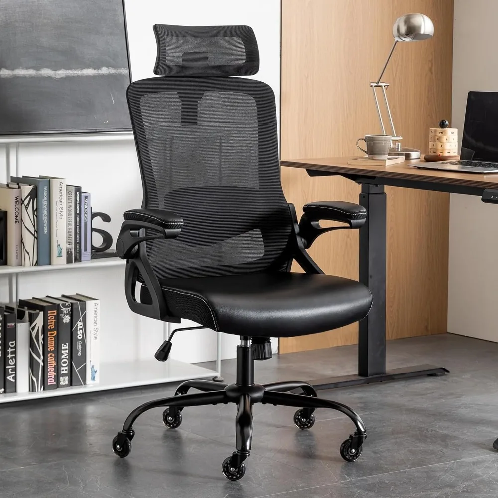 Ergonomic Office Chair, Desk Chair with Adjustable Lumbar Support, High Back Mesh Chair with Blade Wheels, Executive Chair for H