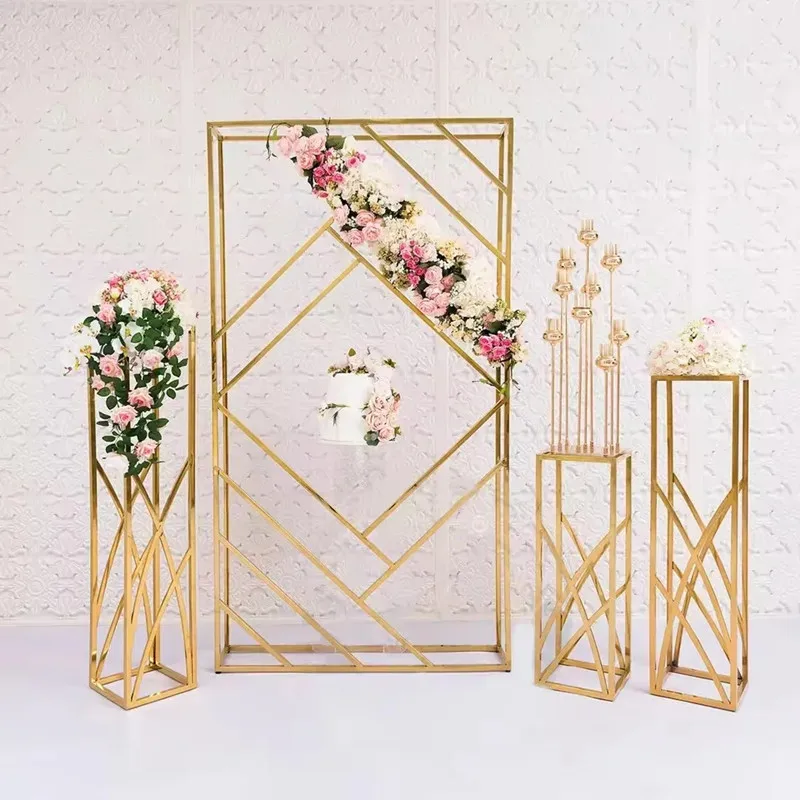 Gold Geometric Iron Screen Arch Rectangular Frame Decor for Wedding Party Banquet Stage Background Props Gilded