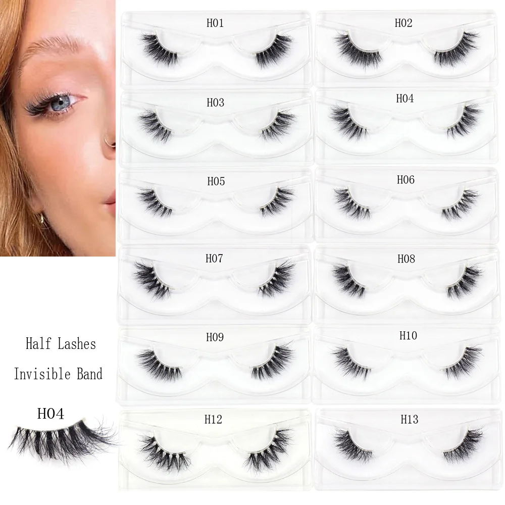 Mink Eyelashes Clear Band Eye Lashes Crisscross Natural Wispy Transparent Band False Eyelashes Fluffy Soft Half Lashes extension