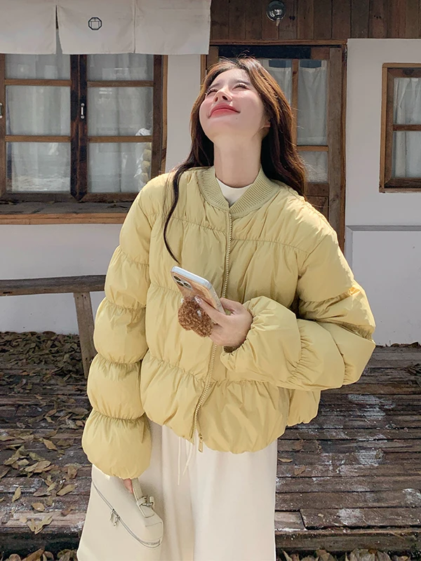 

Yellow Stand Collar Lantern Sve down Jaet Women's Winter Warmth Youthful Outerwear Casual Sle 90% White Du down