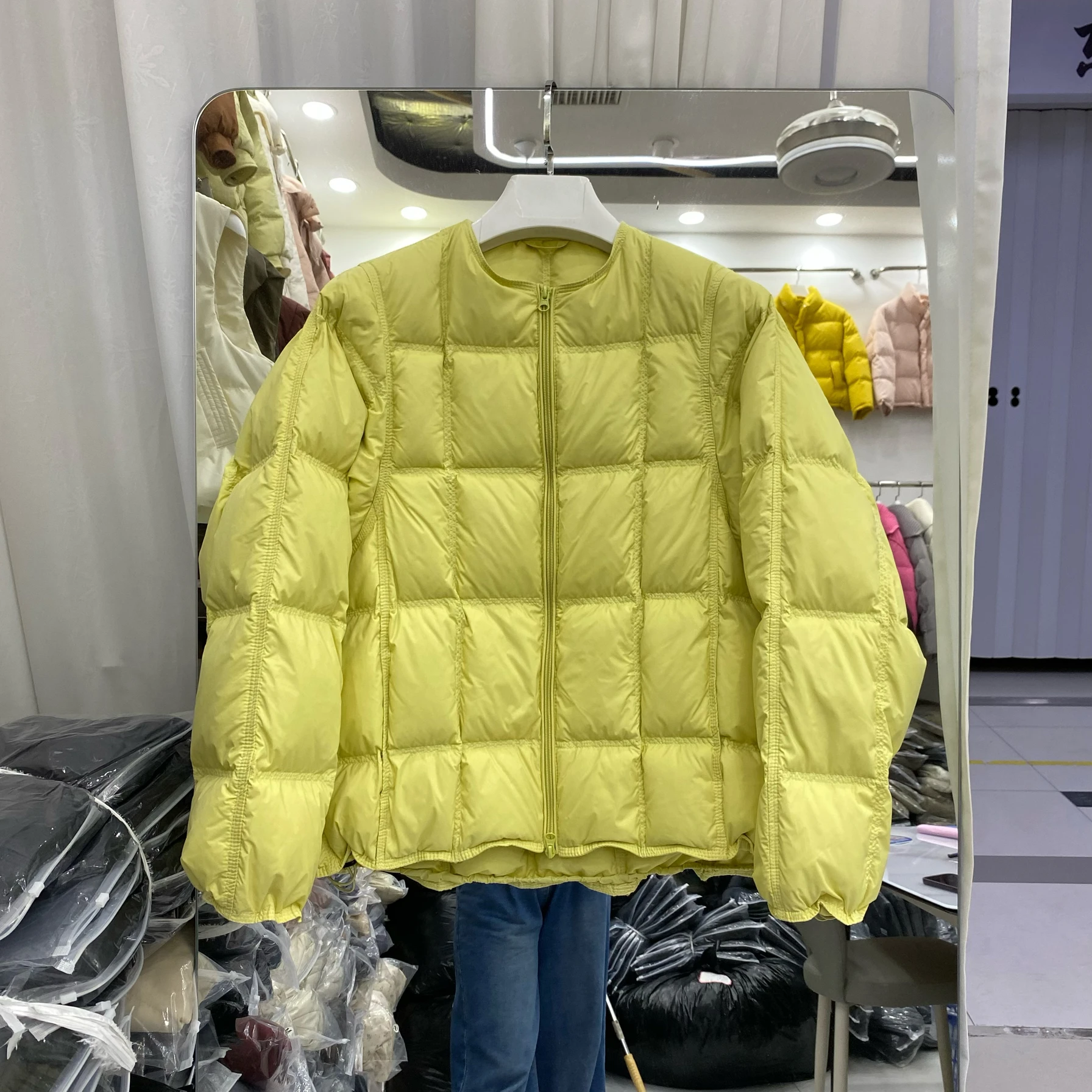 

Winter Lightweight White Duck Down Jacket Women's Round Neck Down Jacket Fashion Casual Warm Coat Simple Student Outwear