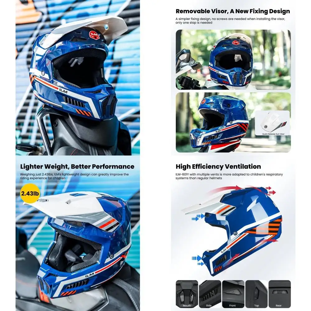 

Youth Dirt Bike Helmet with Goggles, Gloves, and Mask for ATV, BMX, and Off-Road Riding - Spacewalk Blue, Youth Extra Large