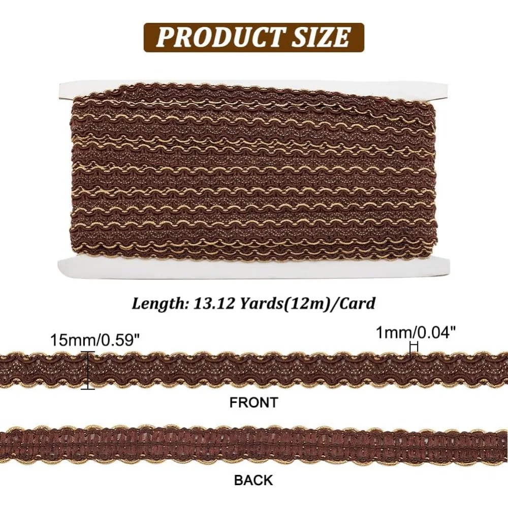 13 Yards Brown Gimp Braid Trim 0.6 inch Polyester Lace Ribbon Decorative Fabric Ribbon Sewing Craft Trim for Sewing Upholstery