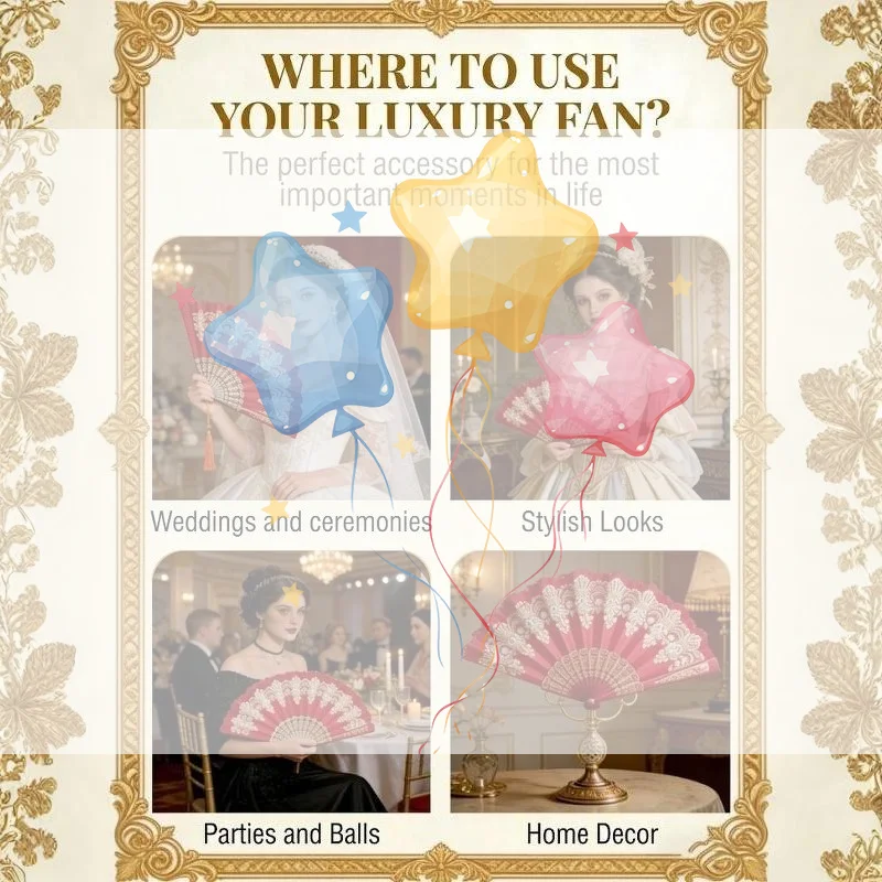 Red Lace Folding Hand Fan Gold Embossed Pattern Elegant Handheld Fan Lightweight Decor Fan For Wedding Party Cosplay Photo Prop