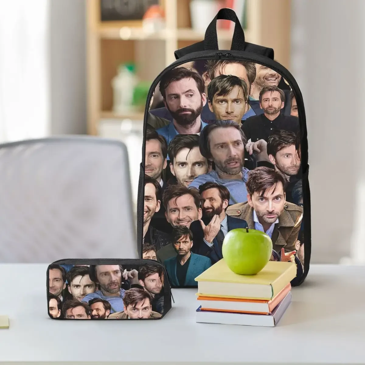 David Tennant Photo Collage Backpack Boys Girls BookBag School Bag Laptop Shoulder Bags 3ps Insulated Lunch Bag Pencil Case